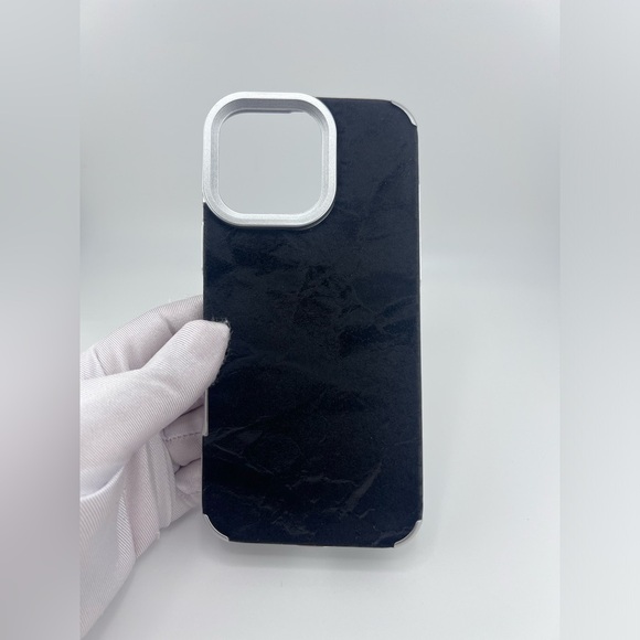 iPhone 16 Pro Max Case – Crushed Velvet Texture,Silver Frame,Luxe & Minimalist - Picture 4 of 6